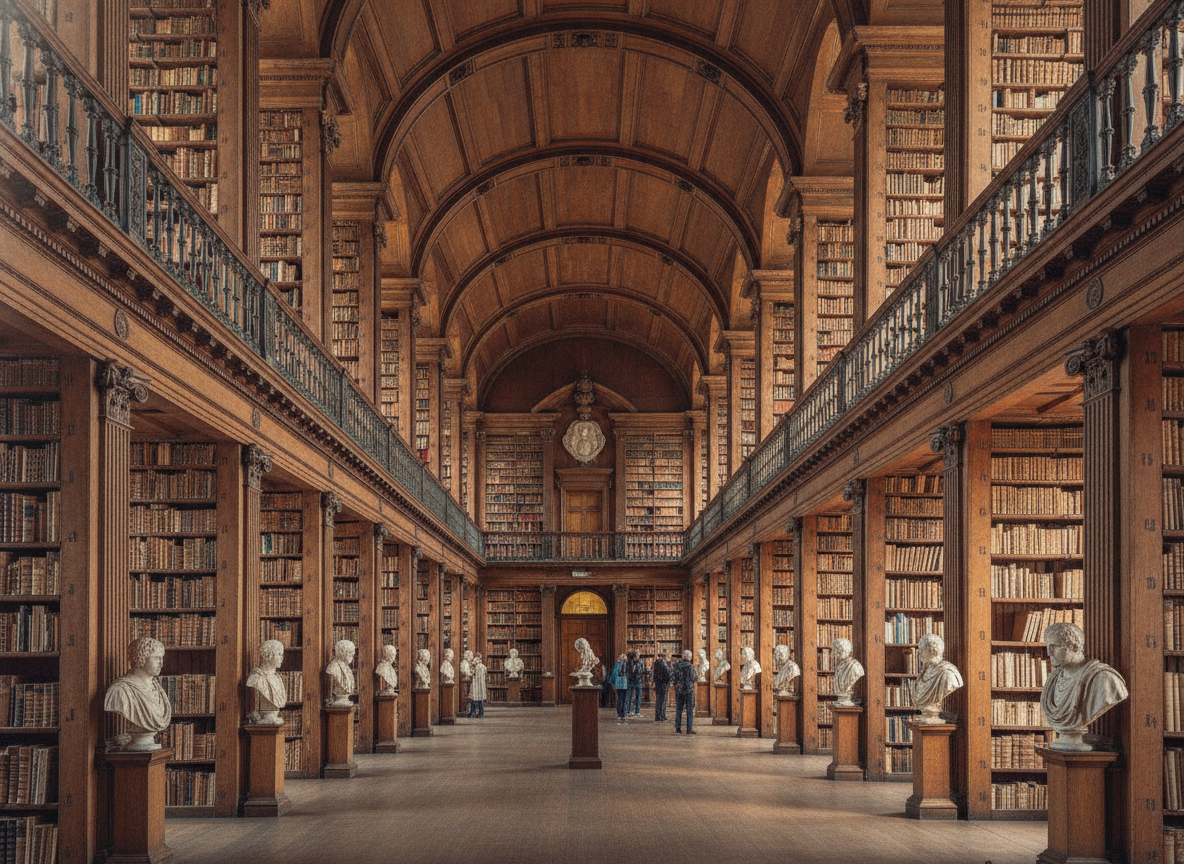 Interior de la Sala Larga de la Biblioteca del Trinity College, Dublin, una de las bibliotecas más impresionantes del mundo.