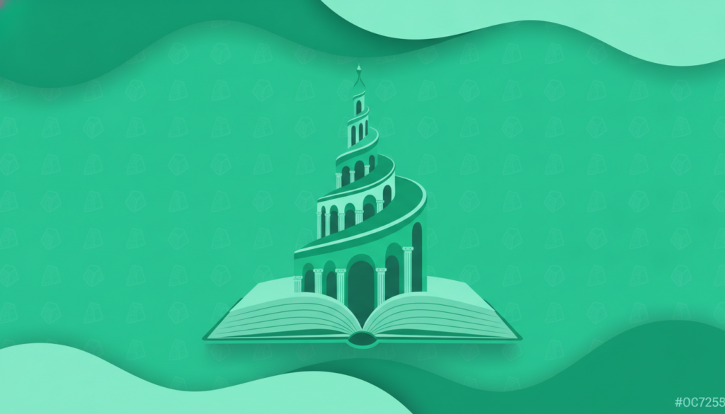 Ilustración vectorial de un libro abierto con arquitectura de biblioteca, representando Las bibliotecas más impresionantes del mundo.
